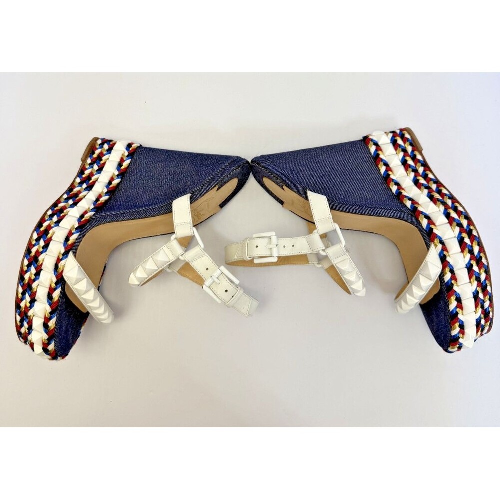Christian Louboutin Cataclou Espadrille Sandals Red White Blue Denim Size 37 / 7 - Picture 10 of 15